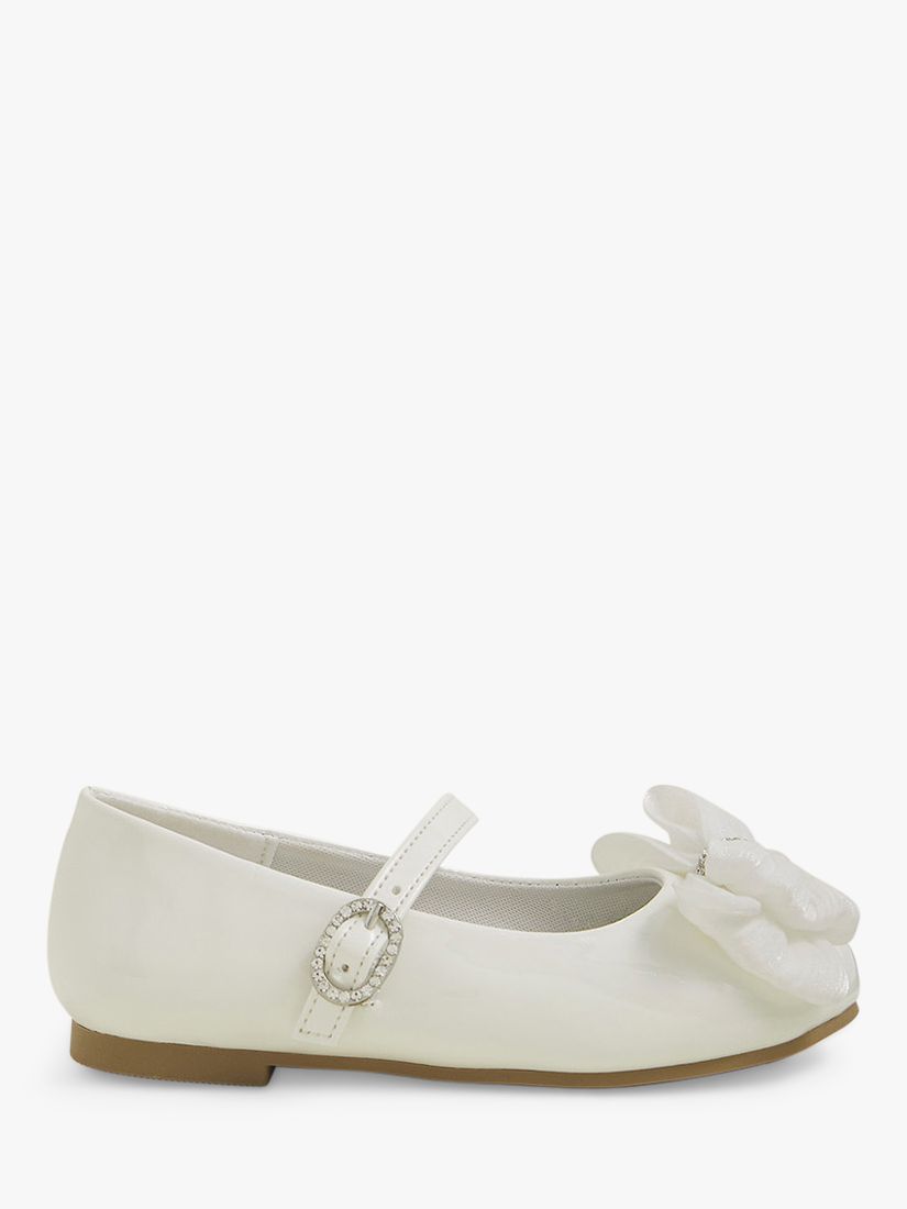 Angels by Accessorize Kids' Patent Diamante Bow Ballerina Shoes, Ivory, 7 Jnr