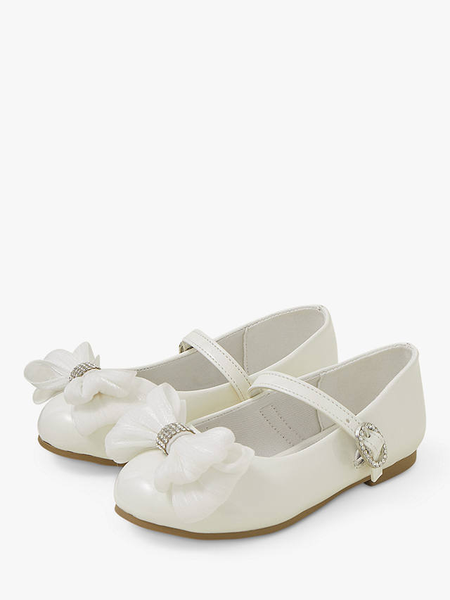 Angels By Accessorize Kids' Patent Diamante Bow Ballerina Shoes, Ivory