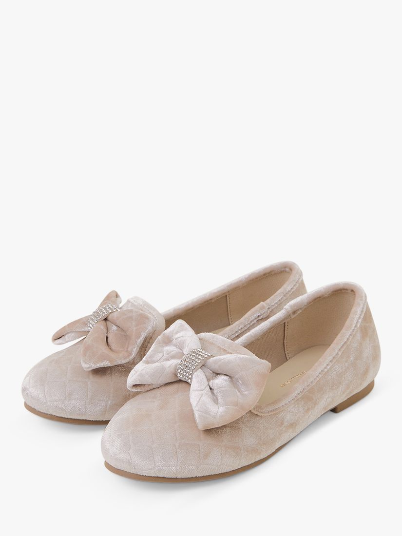 Buy Angels by Accessorize Kids' Velvet Bow Ballerina Shoes, Champagne Online at johnlewis.com