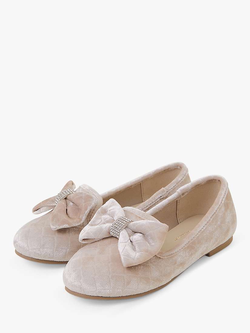 Buy Angels By Accessorize Kids' Velvet Bow Ballerina Shoes, Champagne Online at johnlewis.com