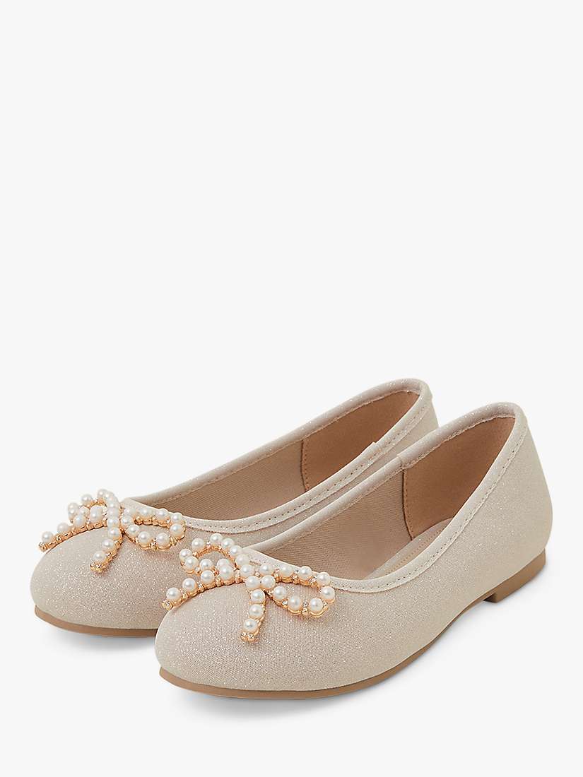 Buy Angels By Accessorize Kids' Pearl Bow Glitter Ballerina Shoes, Gold Online at johnlewis.com