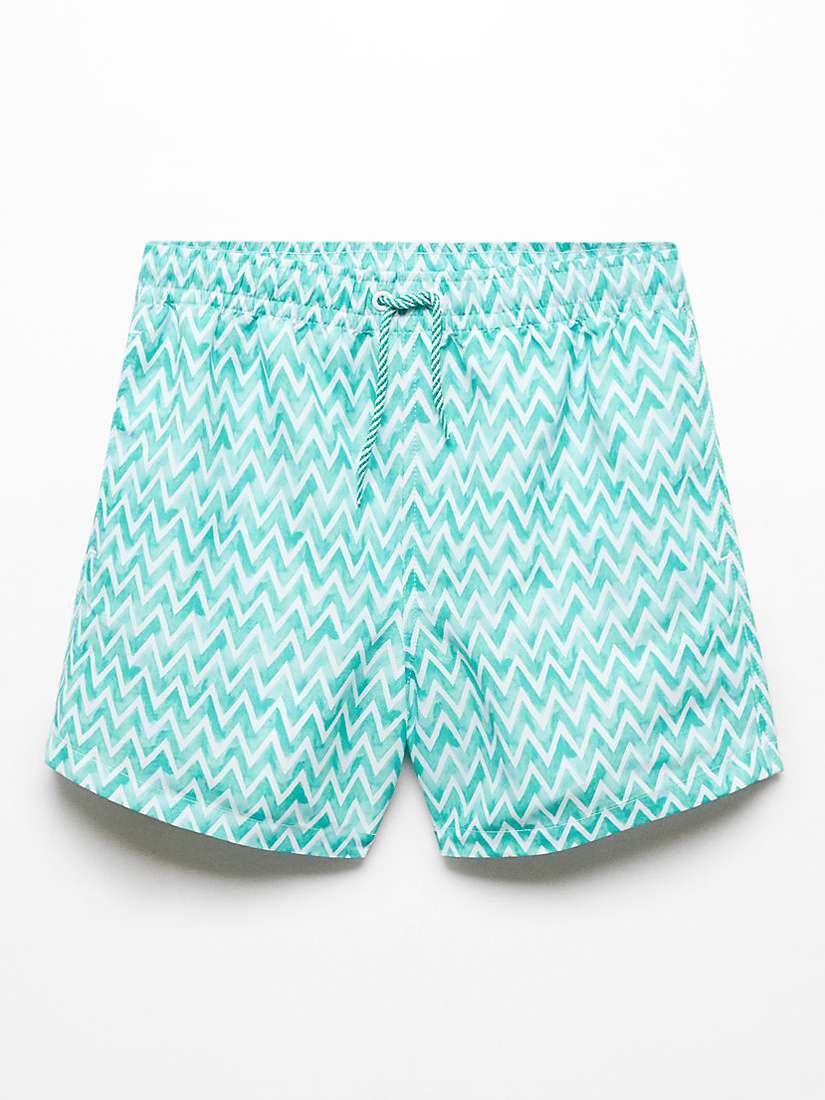 Buy Mango Kids' Zig Print Drawstring Swim Shorts, Turquoise Aqua Online at johnlewis.com