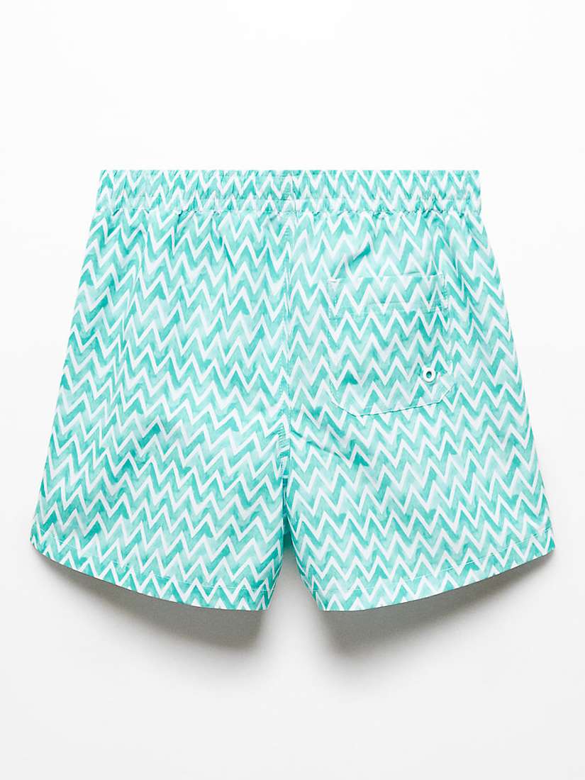 Buy Mango Kids' Zig Print Drawstring Swim Shorts, Turquoise Aqua Online at johnlewis.com