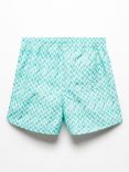 Mango Kids' Zig Print Drawstring Swim Shorts, Turquoise Aqua