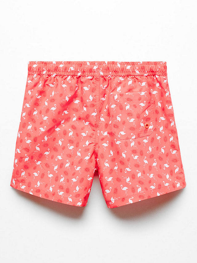 Mango Kids' Flamingo Print Swim Trunks, Bright Red