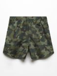 Mango Kids' Militar Camouflage Print Swim Shorts, Medium Green