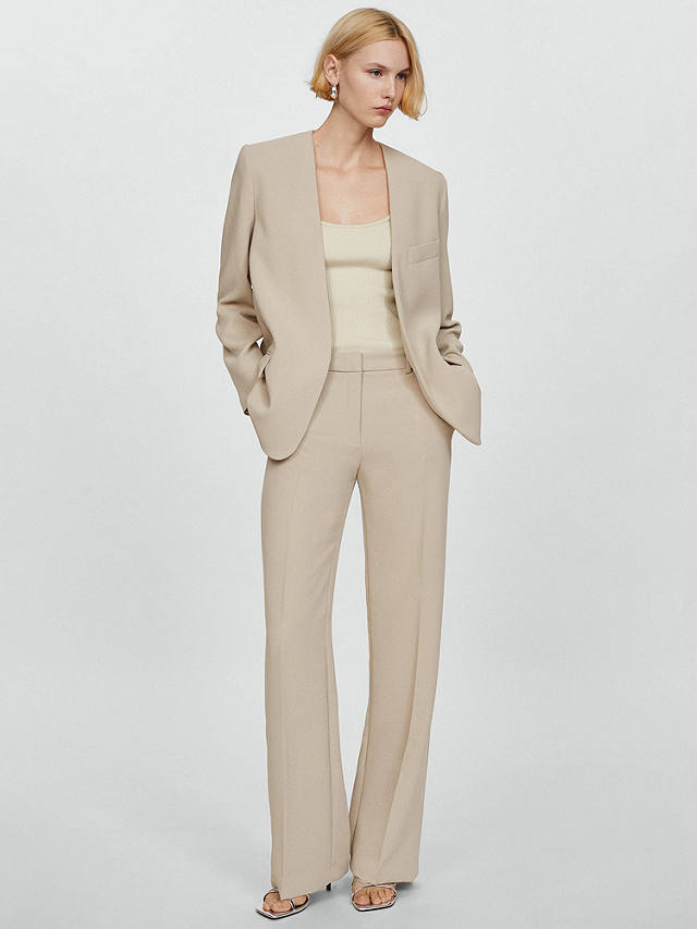 Mango Pompeya Collarless Suit Blazer, Light Pastel Grey