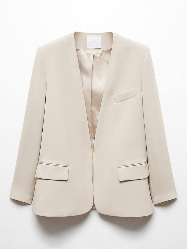 Mango Pompeya Collarless Suit Blazer, Light Pastel Grey