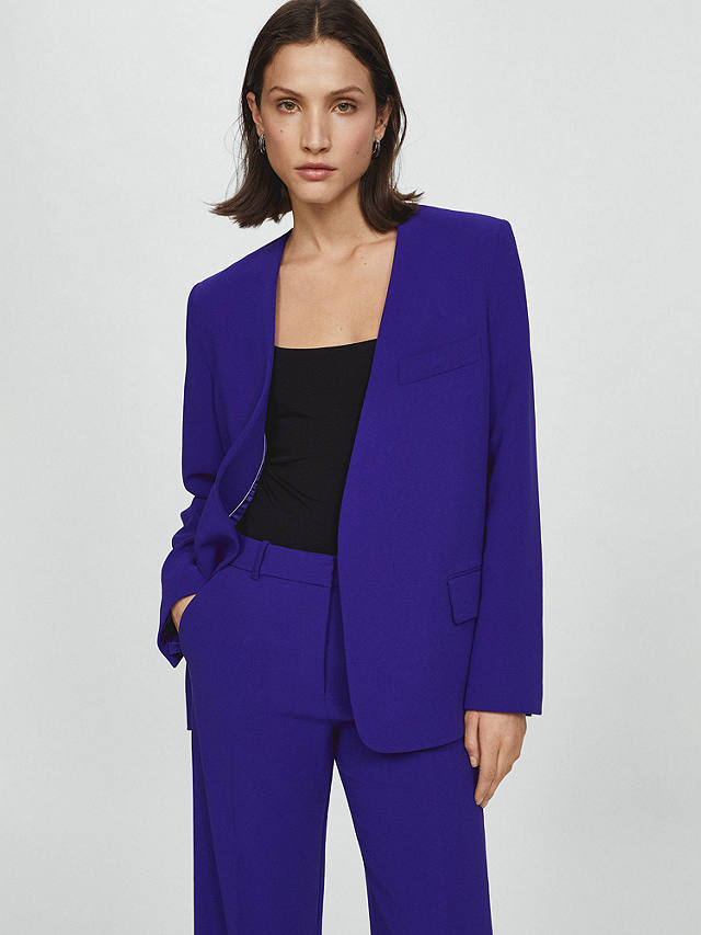 Mango Pompeya Collarless Suit Blazer, Bright Blue