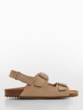 Mango Kids' Leather Carlo Buckle Strap Sandals, Medium Brown