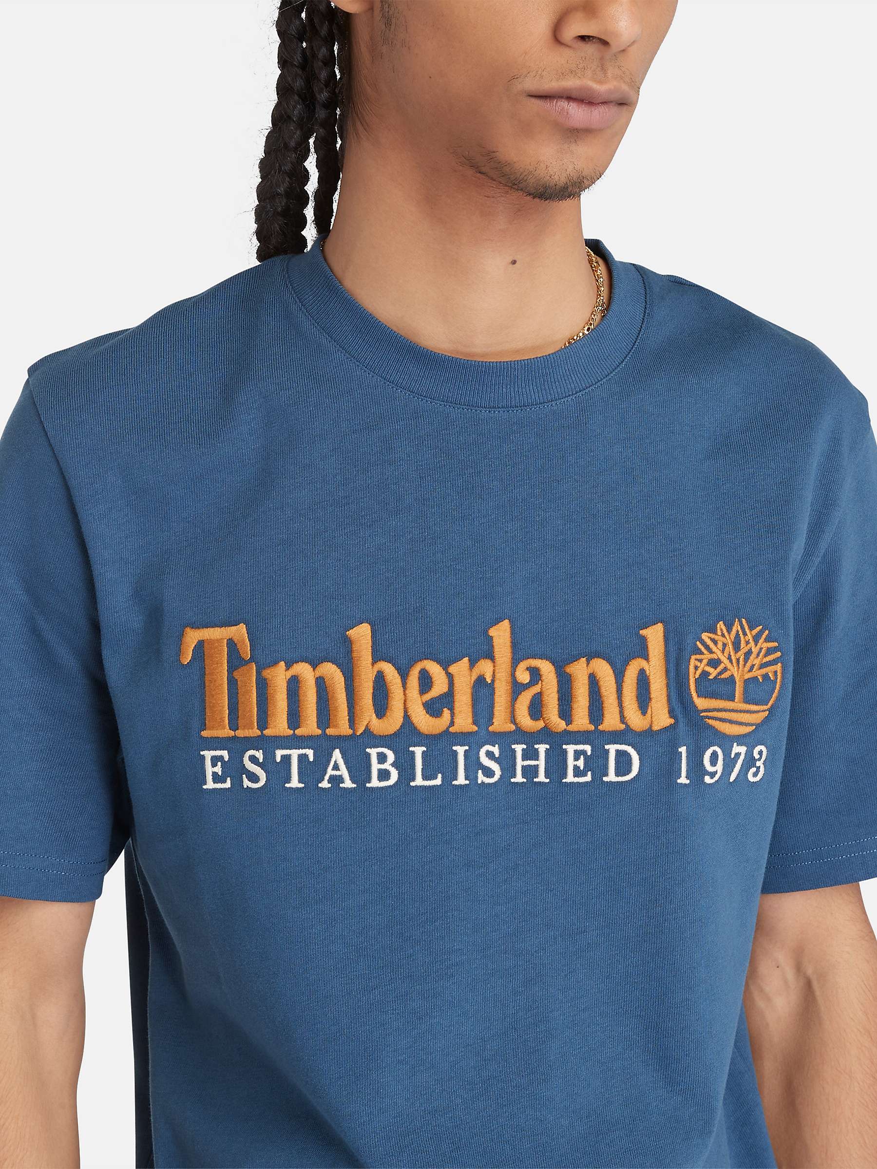 Buy Timberland Organic Cotton Embroided Logo T-Shirt, Dark Denim Online at johnlewis.com