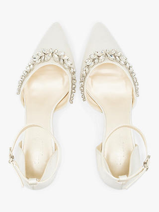 Paradox London Cinta Dyeable Embellished Satin Mid Block Heel Court Shoes, Ivory