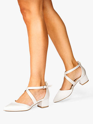 Paradox London Blanche Wide Fit Dyeable Satin Mid Block Heel Court Shoes, Ivory