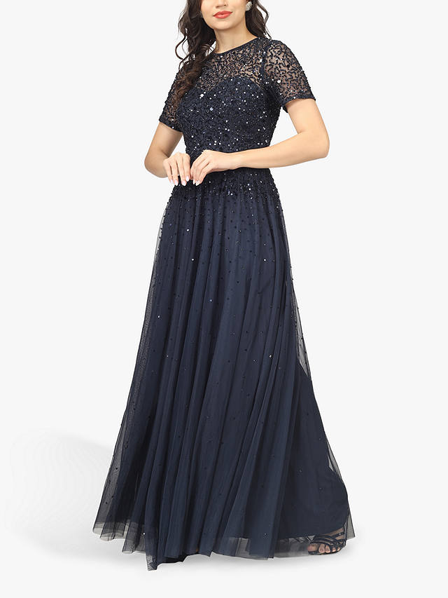 Lace & Beads Montreal Embellished Maxi Dress, Navy Blue