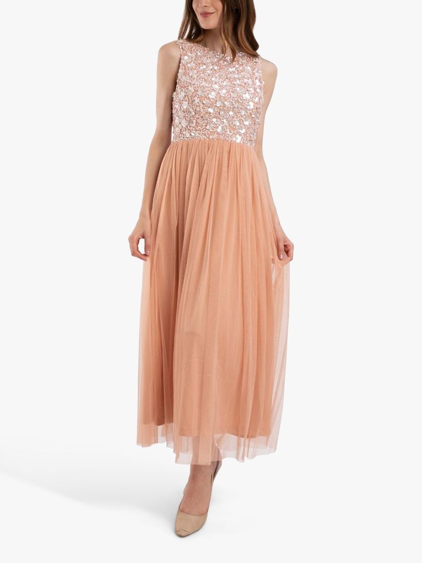 Lace & Beads Hazel Embellished Bodice Midi Dress, Blush Pink, 8