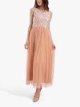 Lace & Beads Hazel Embellished Bodice Midi Dress, Blush Pink