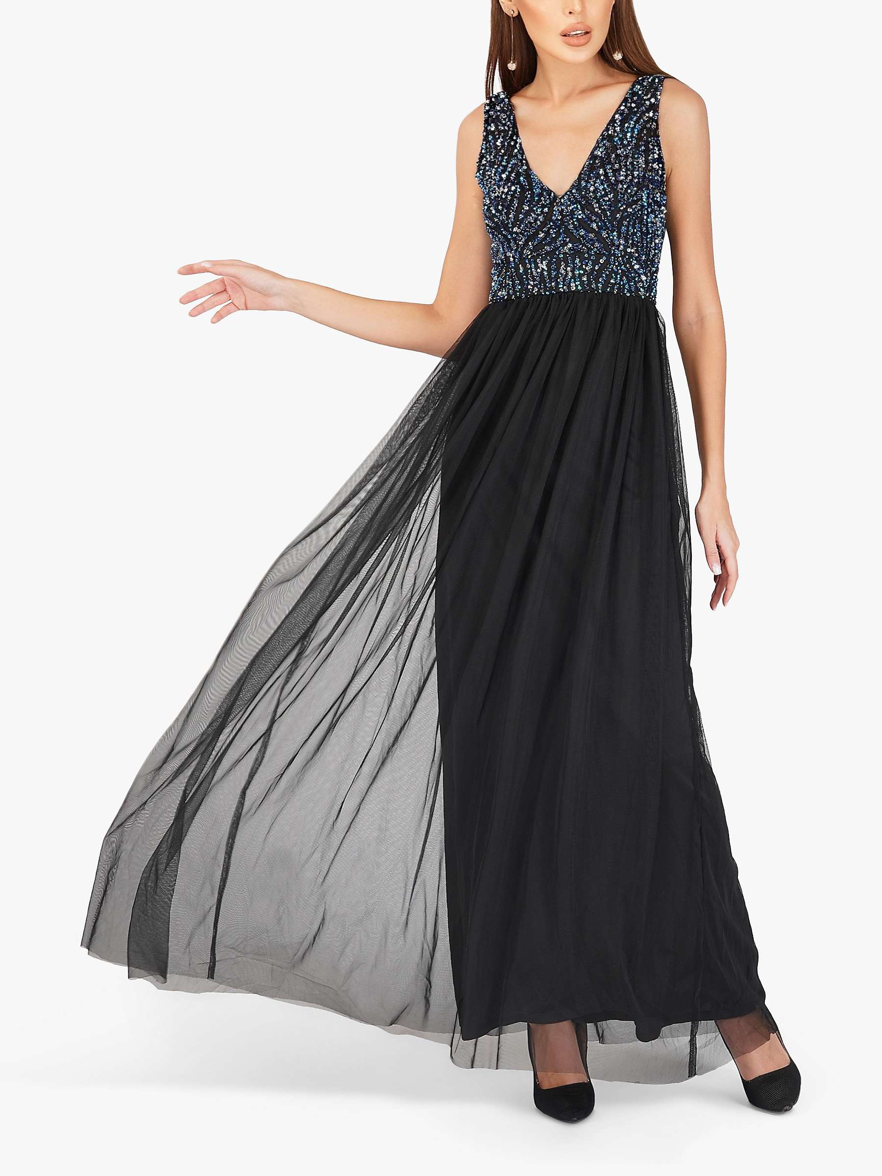Buy Lace & Beads Ada Embellished Layered Mesh Maxi Dress, Black Online at johnlewis.com