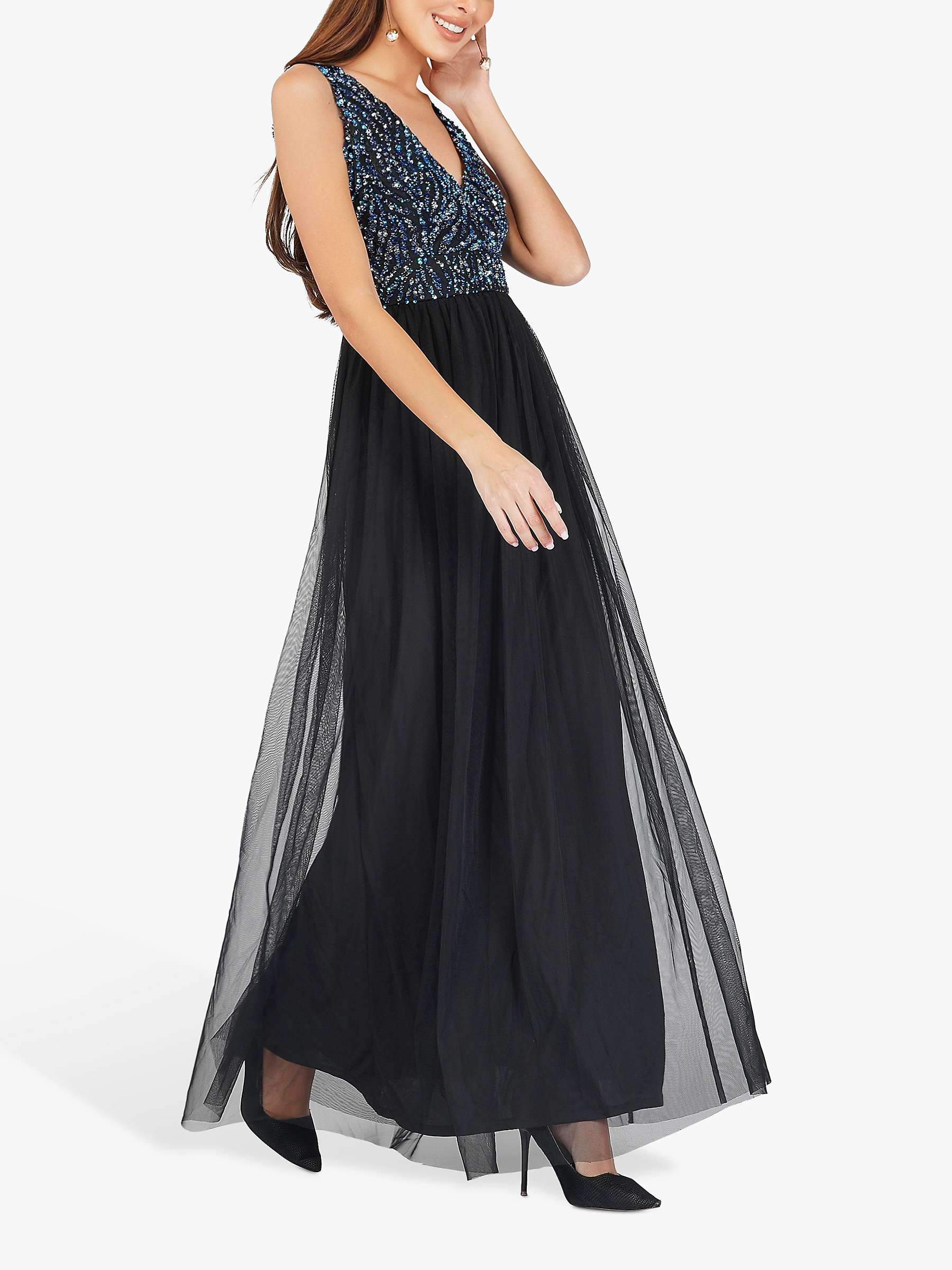 Buy Lace & Beads Ada Embellished Layered Mesh Maxi Dress, Black Online at johnlewis.com
