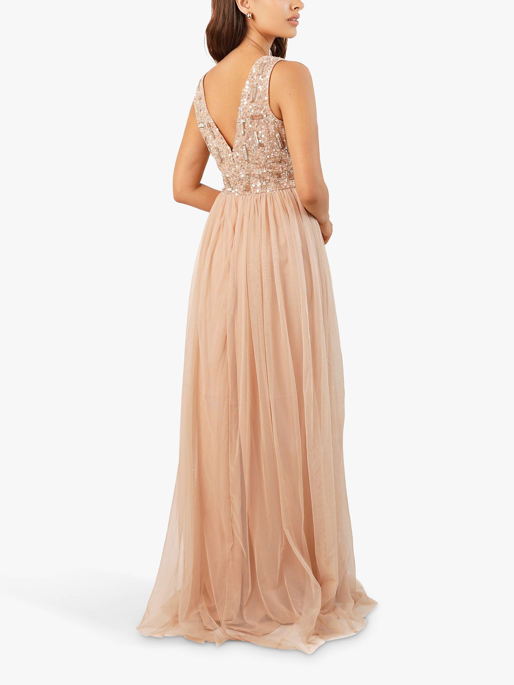 Buy Lace & Beads Aurora Embellished Layered Mesh Maxi Dress, Nude Online at johnlewis.com