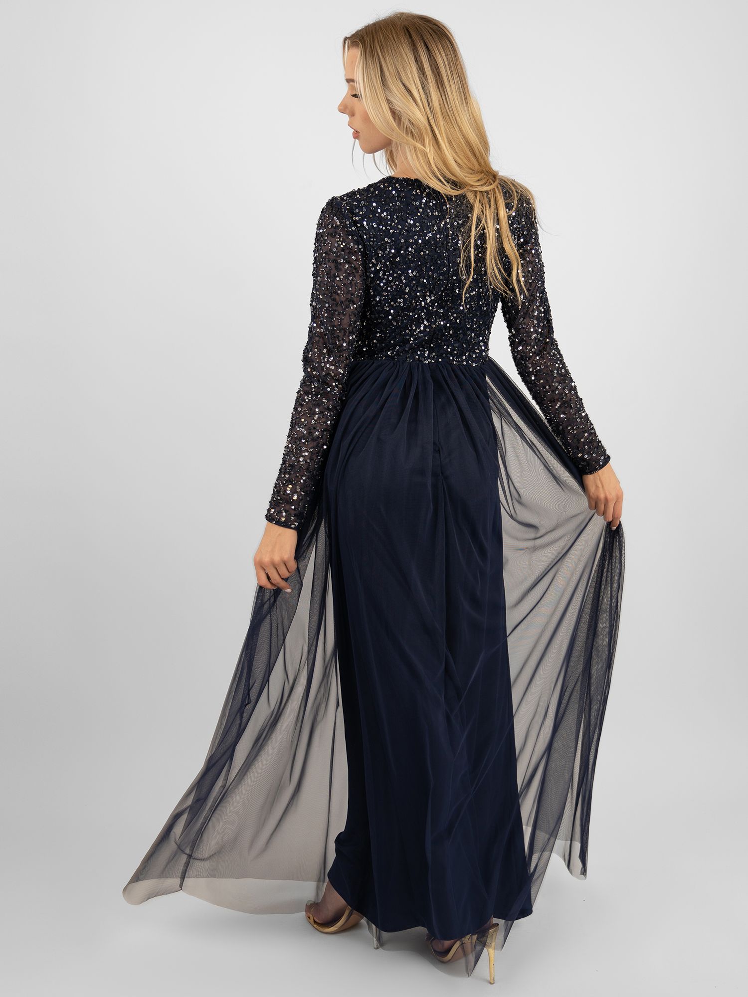 Buy Lace & Beads Belle Embellished Long Sleeve Mesh Maxi Dress Online at johnlewis.com