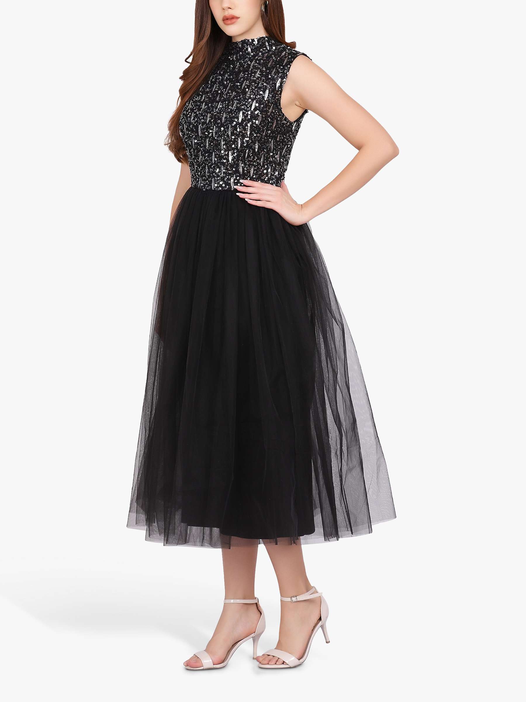 Buy Lace & Beads Nanta Embellished Midi Dress, Black Online at johnlewis.com