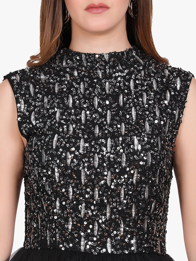 Lace & Beads Nanta Embellished Midi Dress, Black
