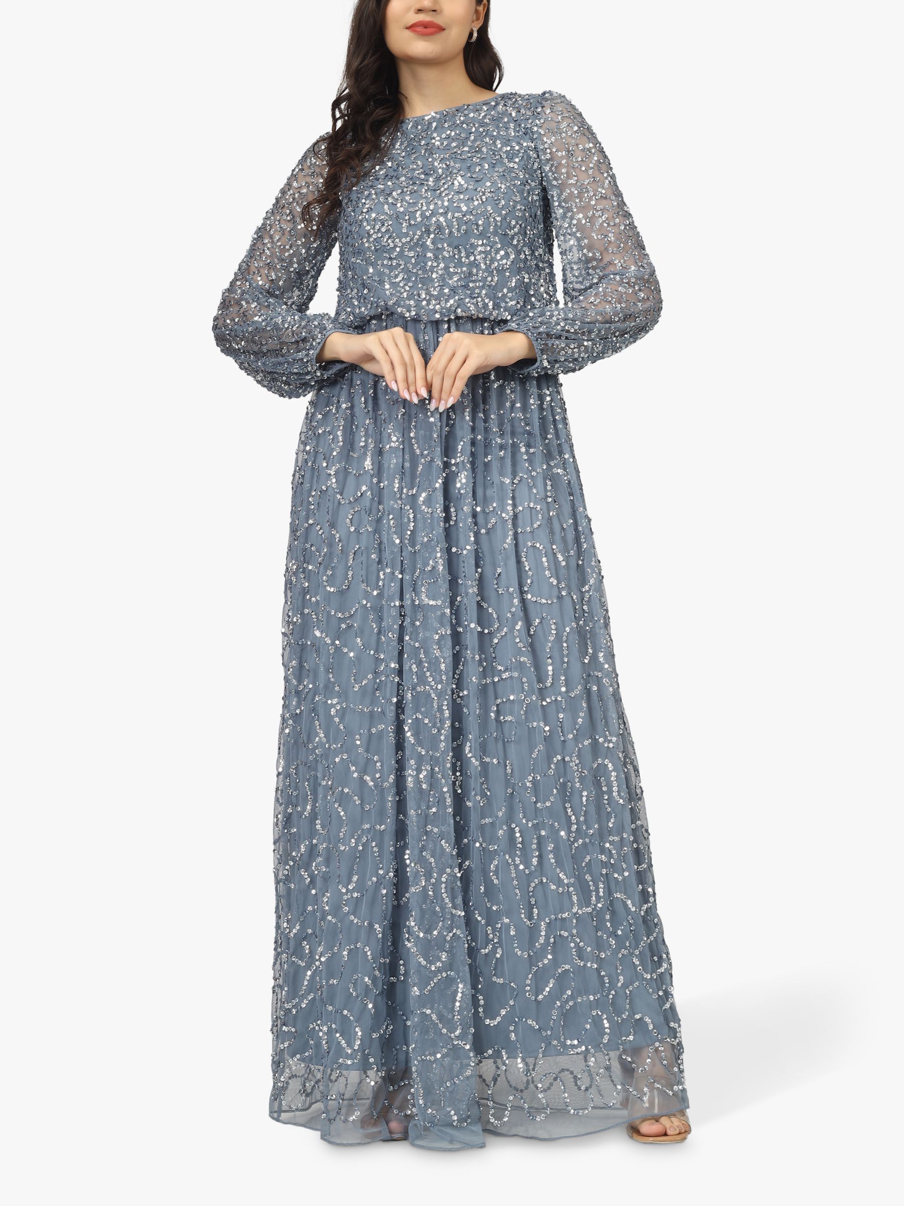 Buy Lace & Beads Melissa Embellished Maxi Dress, Dusty Blue Online at johnlewis.com