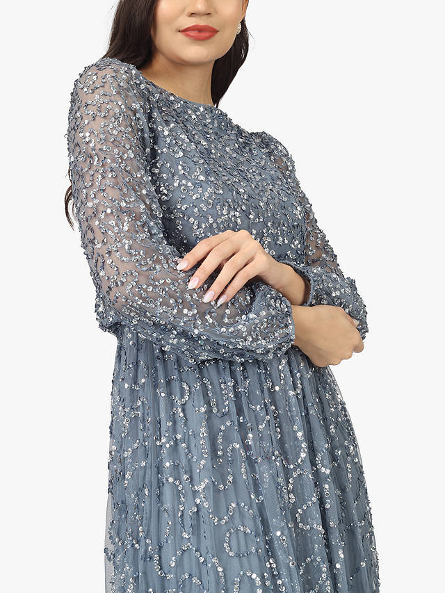 Lace & Beads Melissa Embellished Maxi Dress, Dusty Blue