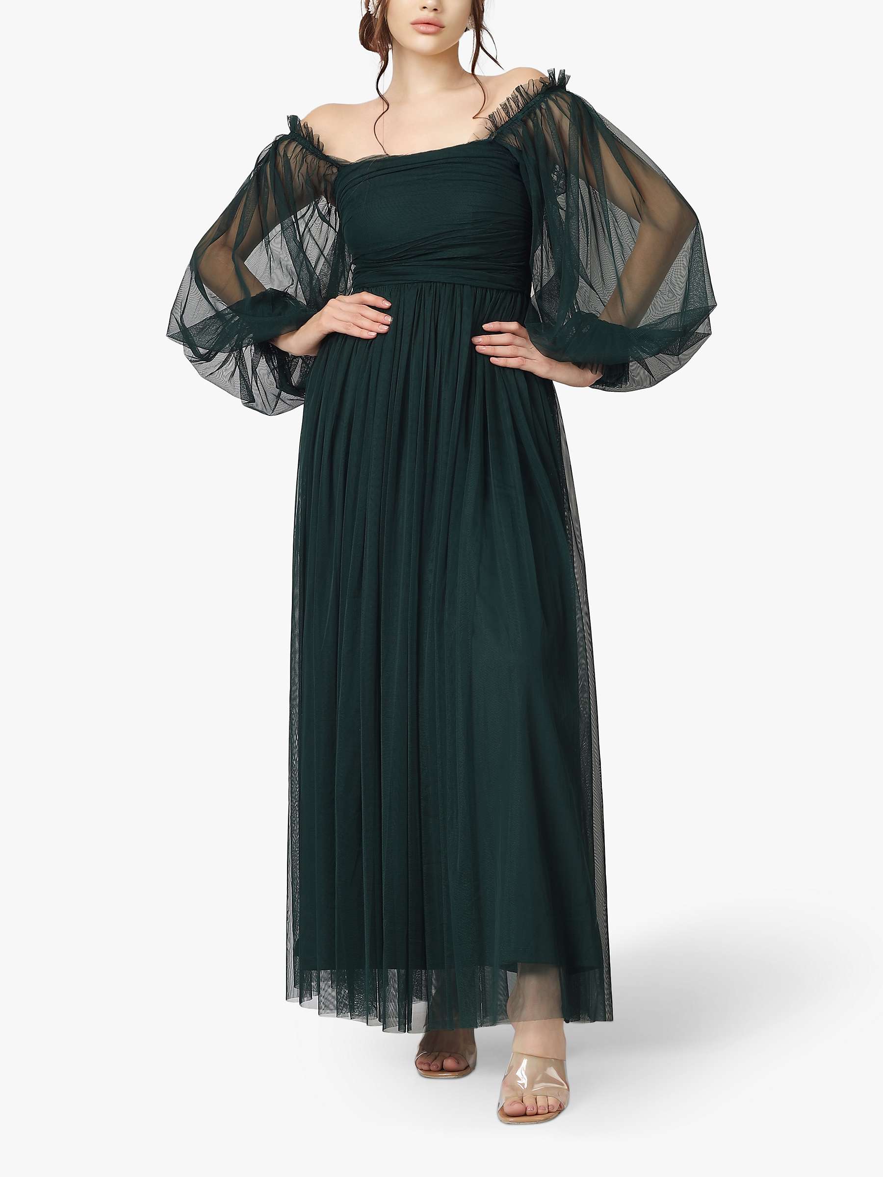 Buy Lace & Beads Lana Mesh Maxi Dress, Emerald Green Online at johnlewis.com