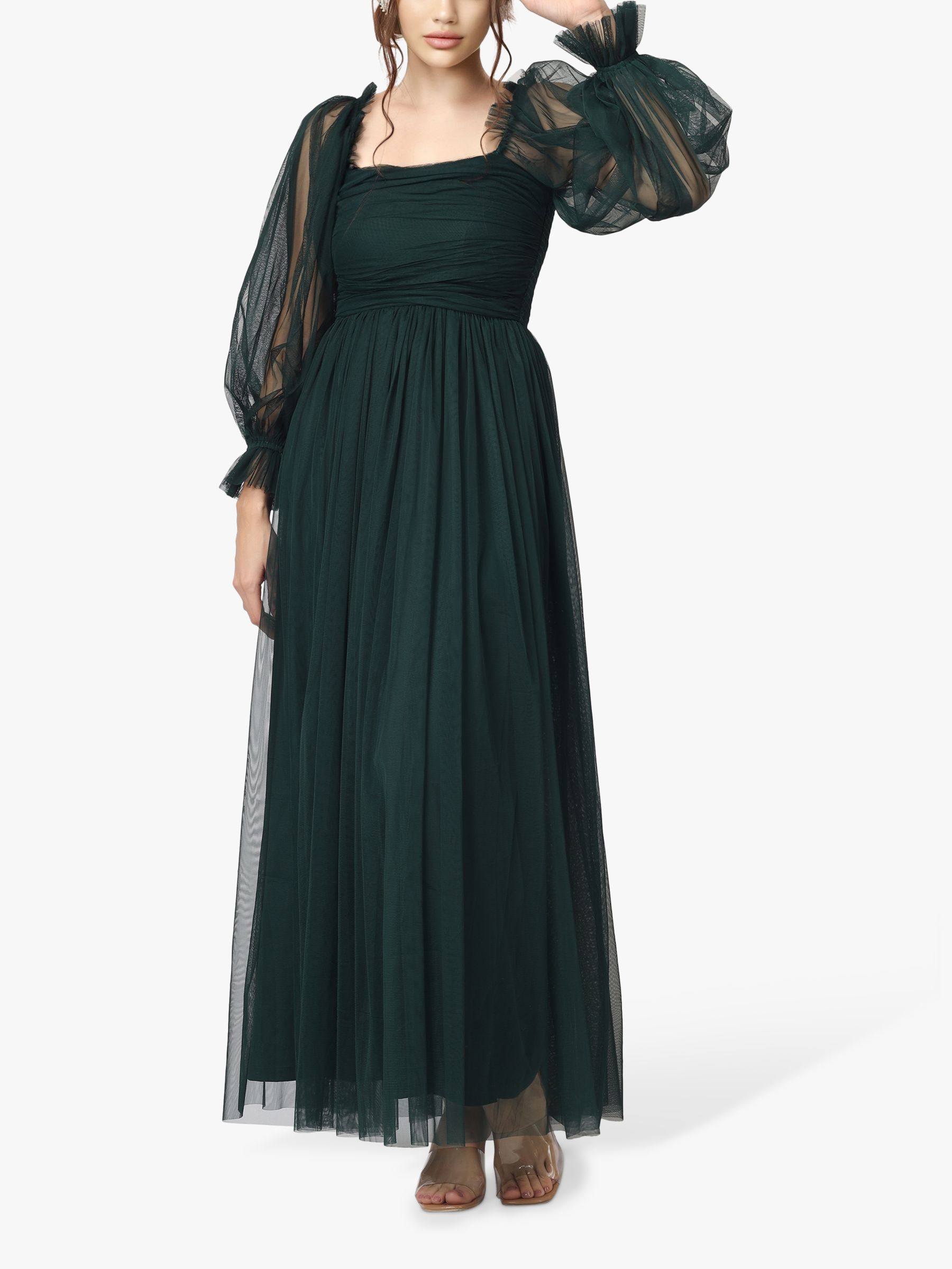Buy Lace & Beads Lana Mesh Maxi Dress, Emerald Green Online at johnlewis.com