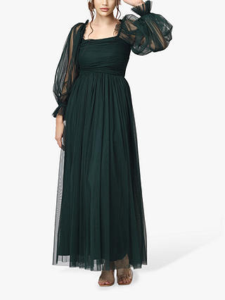 Lace & Beads Lana Mesh Maxi Dress, Emerald Green