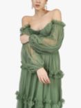 Lace & Beads Rendi Mesh Maxi Dress, Olive Green