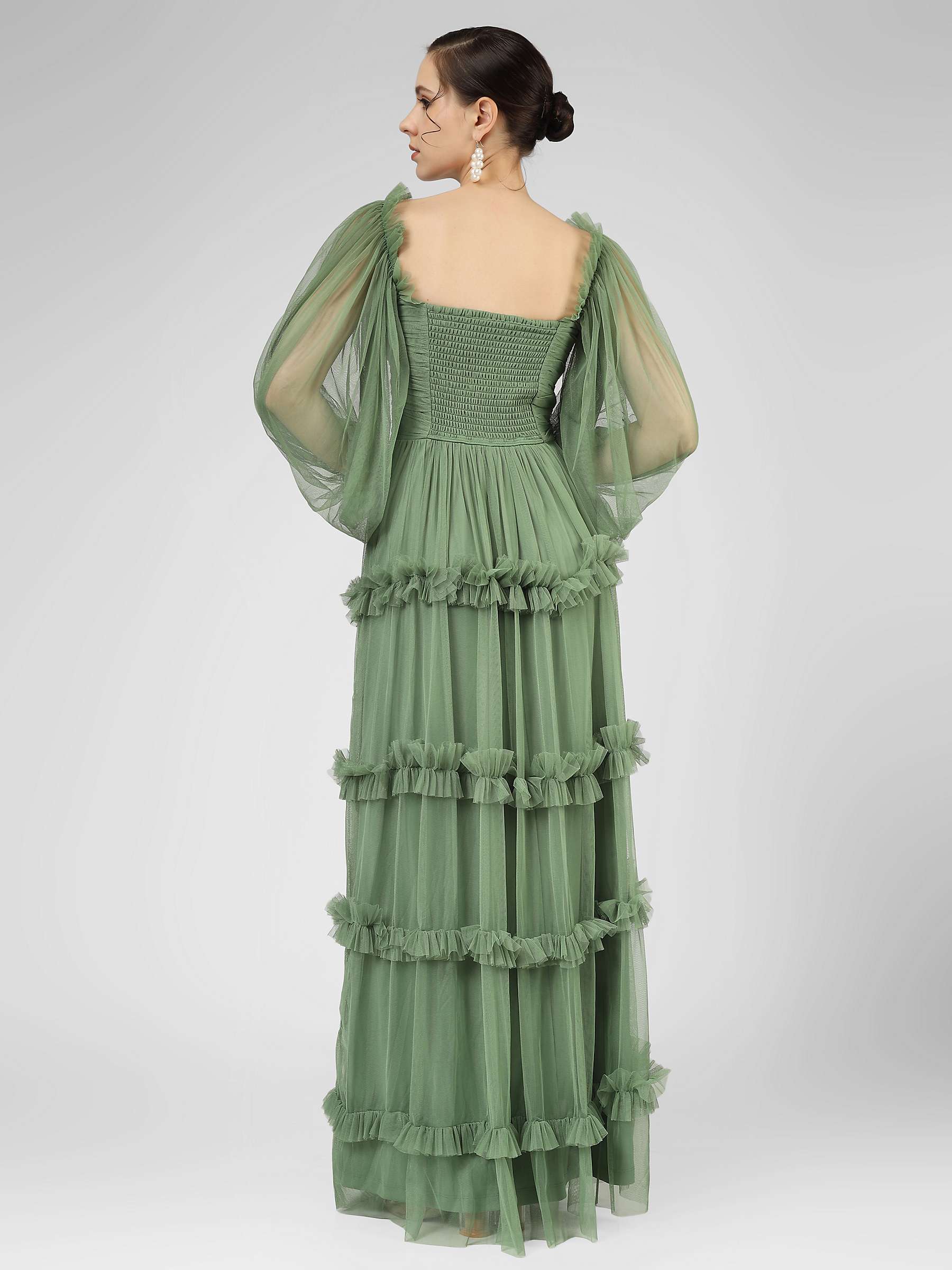 Buy Lace & Beads Rendi Mesh Maxi Dress, Olive Green Online at johnlewis.com