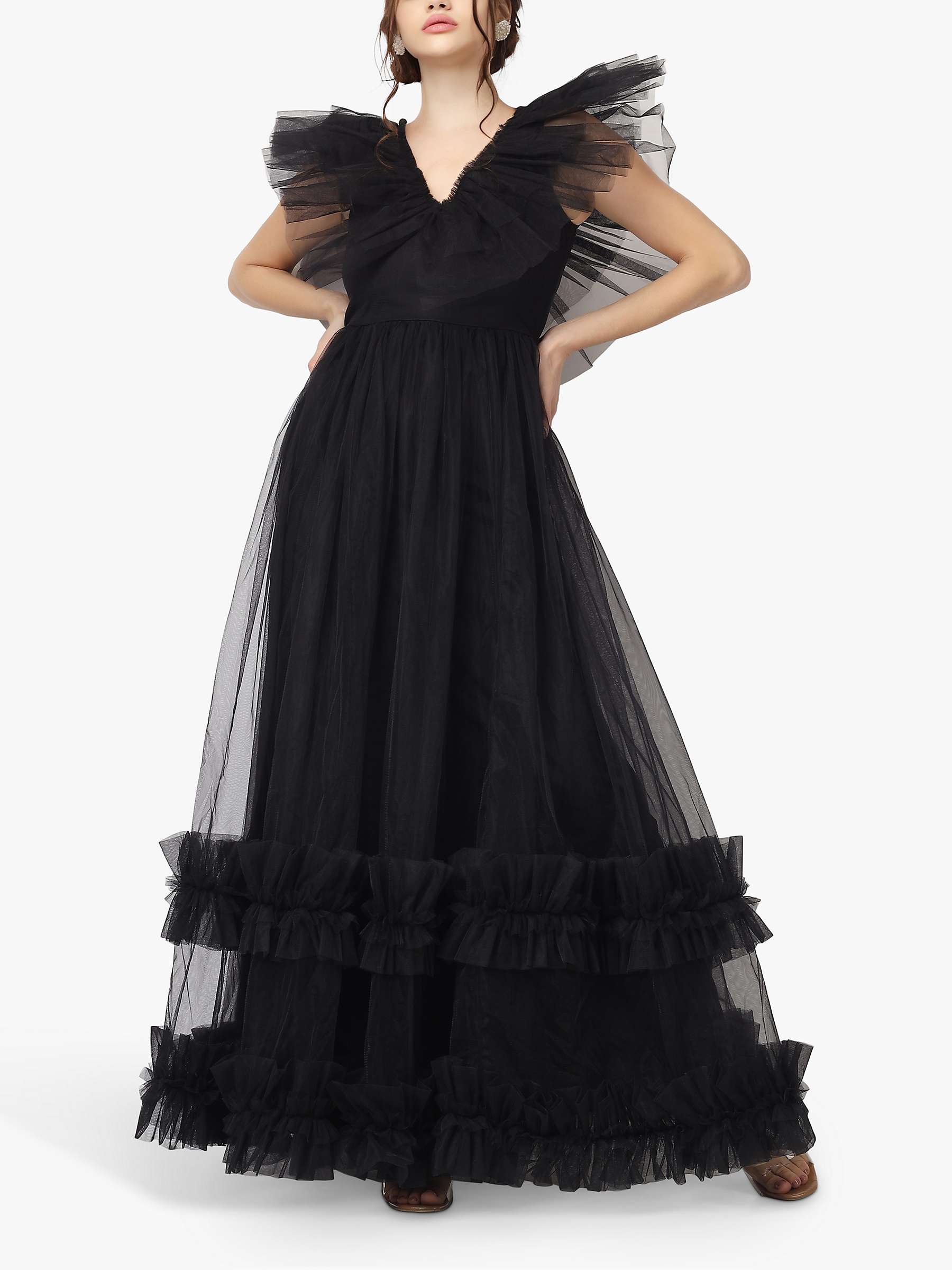 Buy Lace & Beads Reina Layered Mesh Maxi Dress, Black Online at johnlewis.com