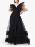 Lace & Beads Reina Layered Mesh Maxi Dress, Black