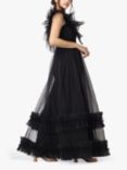 Lace & Beads Reina Layered Mesh Maxi Dress, Black