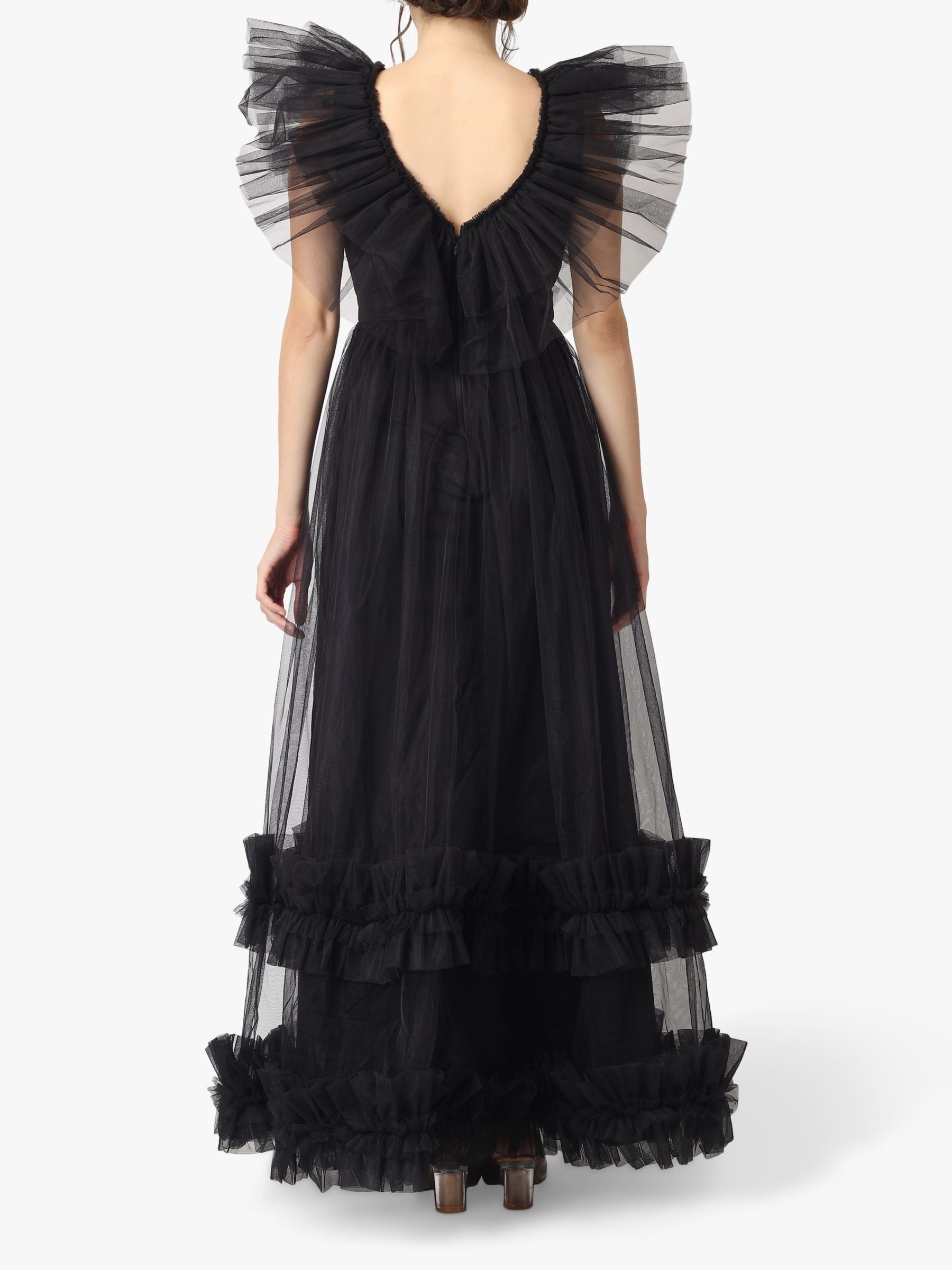 Lace & Beads Reina Layered Mesh Maxi Dress, Black, 8