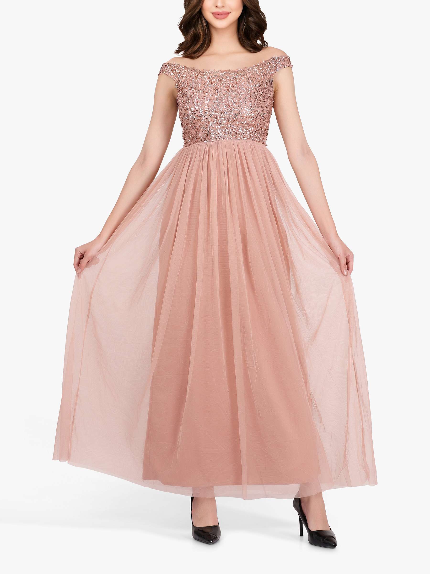 Buy Lace & Beads Nina Embellished Maxi Dress,Taupe Online at johnlewis.com