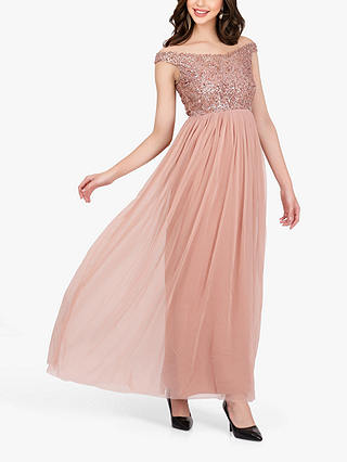 Lace & Beads Nina Embellished Maxi Dress,Taupe