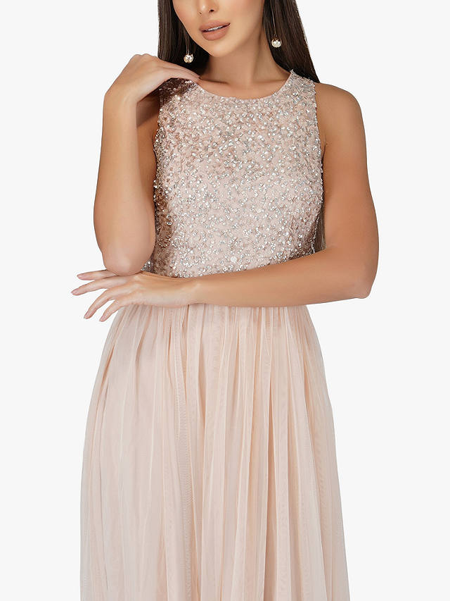 Lace & Beads Nicasso Embellished Bodice Maxi Dress, Blush Pink