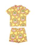 Chelsea Peers Kids' Geometric Palm Print Shorty Pyjamas Set, Green/Multi