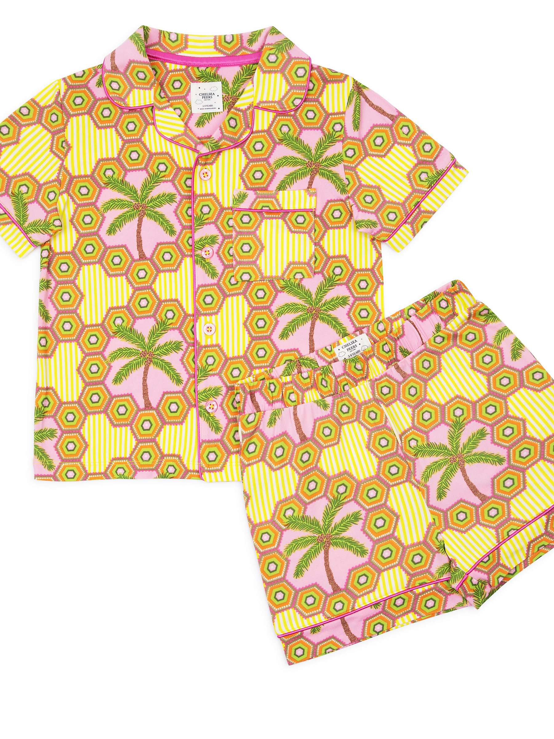Buy Chelsea Peers Kids' Geometric Palm Print Shorty Pyjamas Set, Green/Multi Online at johnlewis.com