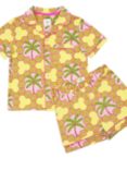 Chelsea Peers Kids' Geometric Palm Print Shorty Pyjamas Set, Green/Multi