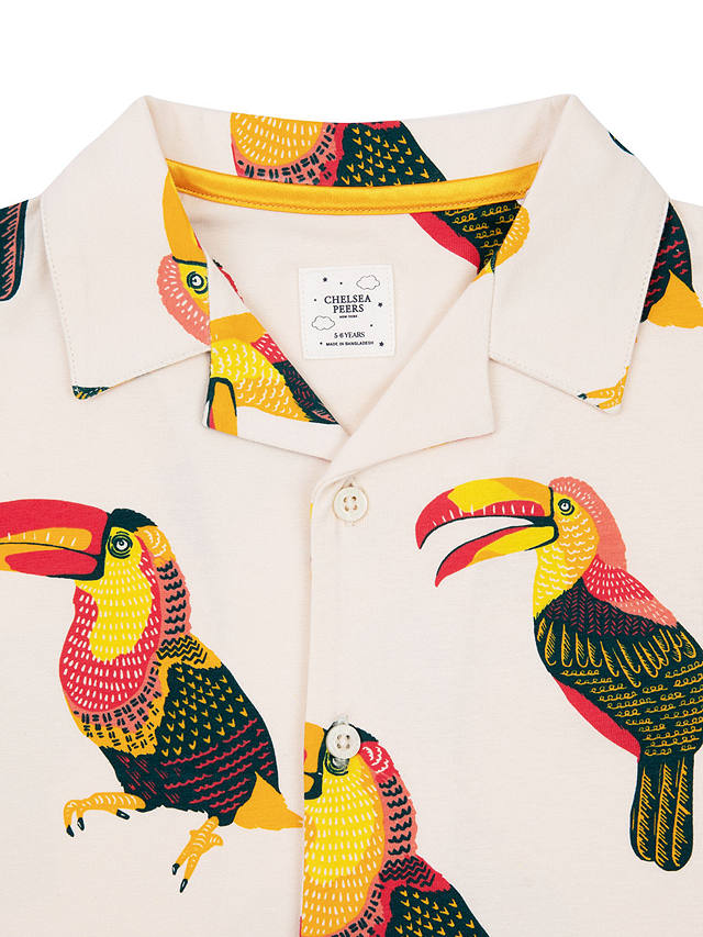 Chelsea Peers Kids' Organic Cotton Blend Toucan Print Short Pyjama Set, Off White/Multi