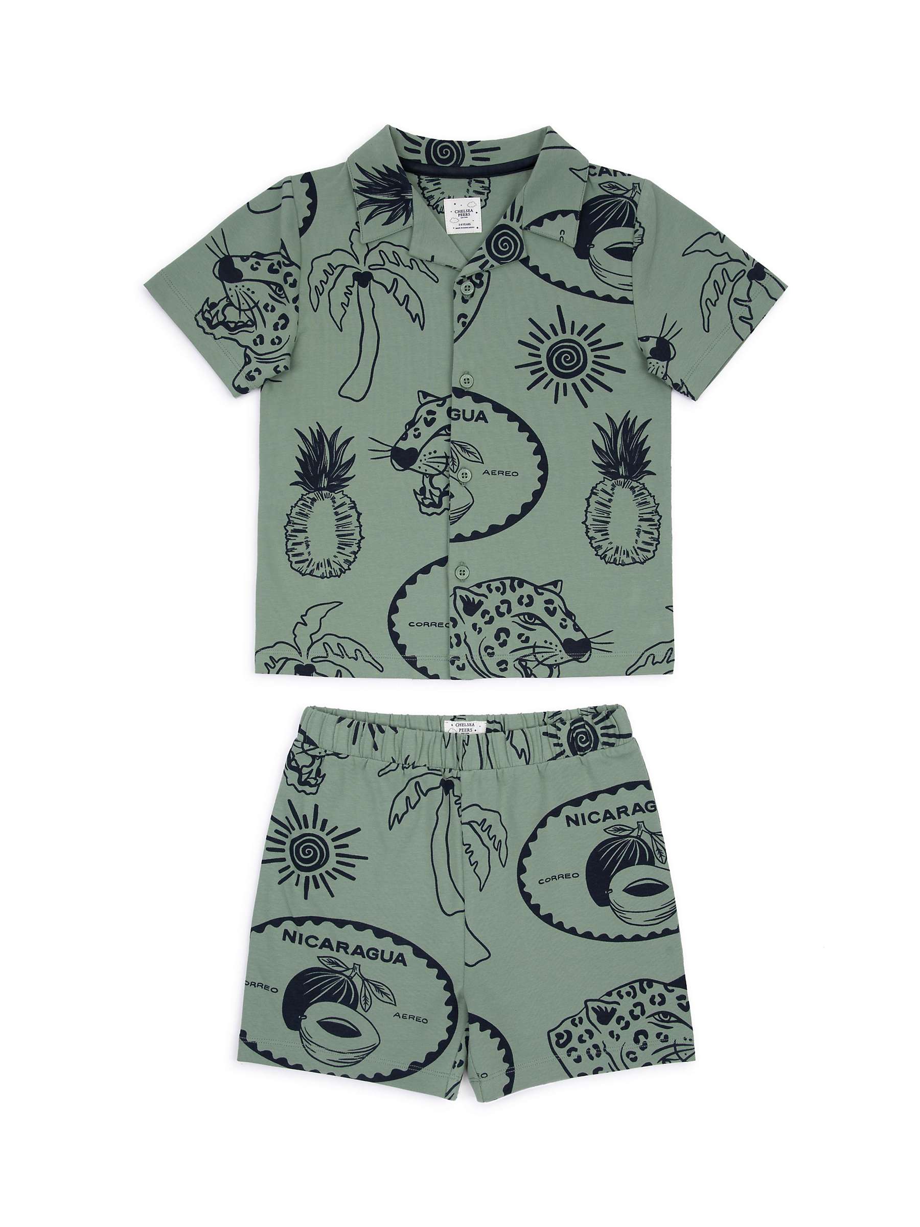 Buy Chelsea Peers Kids' Tropical Holiday Print Short Pyjama Set, Khaki Online at johnlewis.com