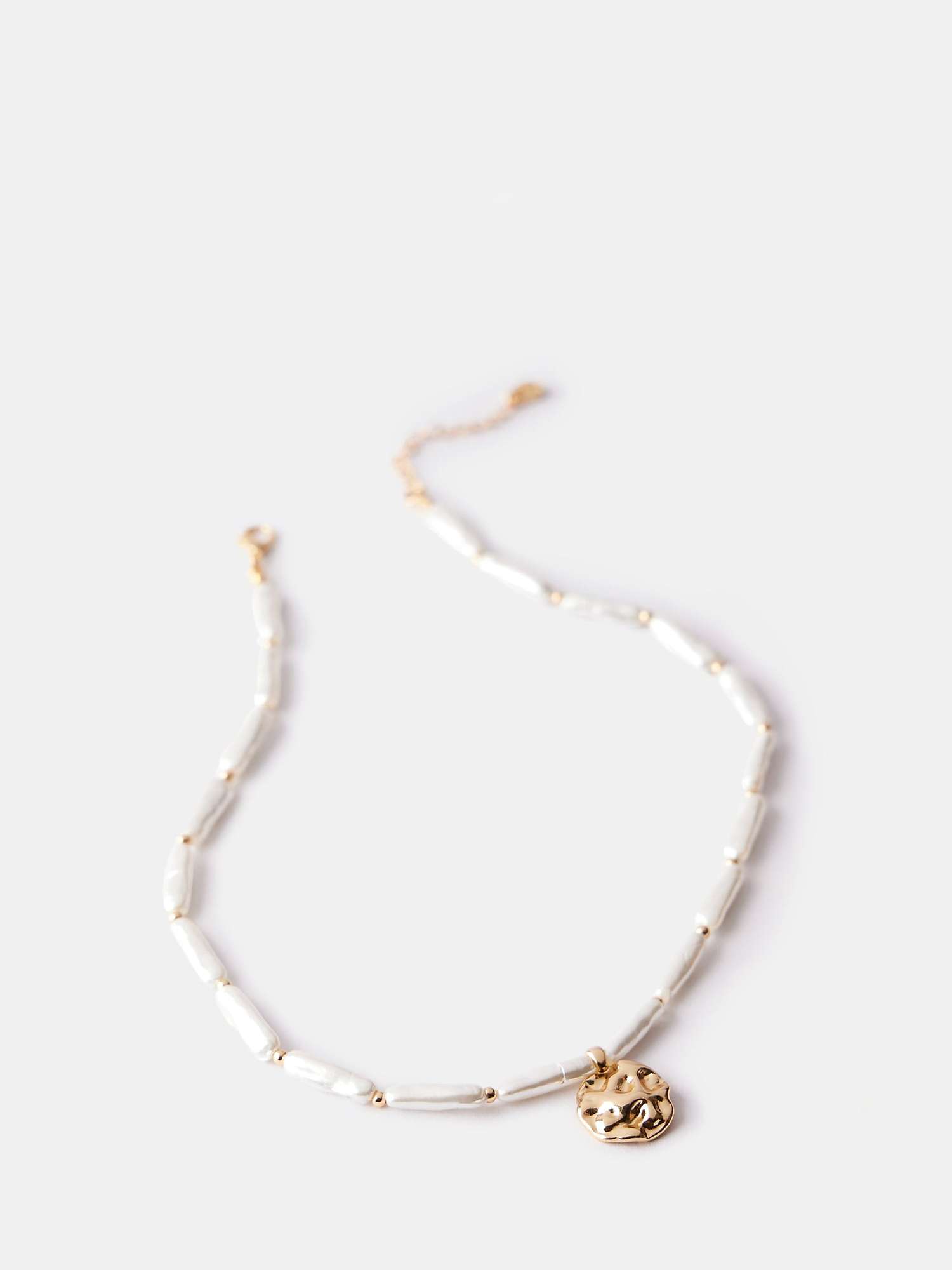 Buy Mint Velvet Pearl and Glass Bead Hammered Disc Necklace, Gold Online at johnlewis.com