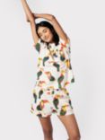 Chelsea Peers Organic Cotton Toucan Print Short Pyjama Set, Off White/Multi