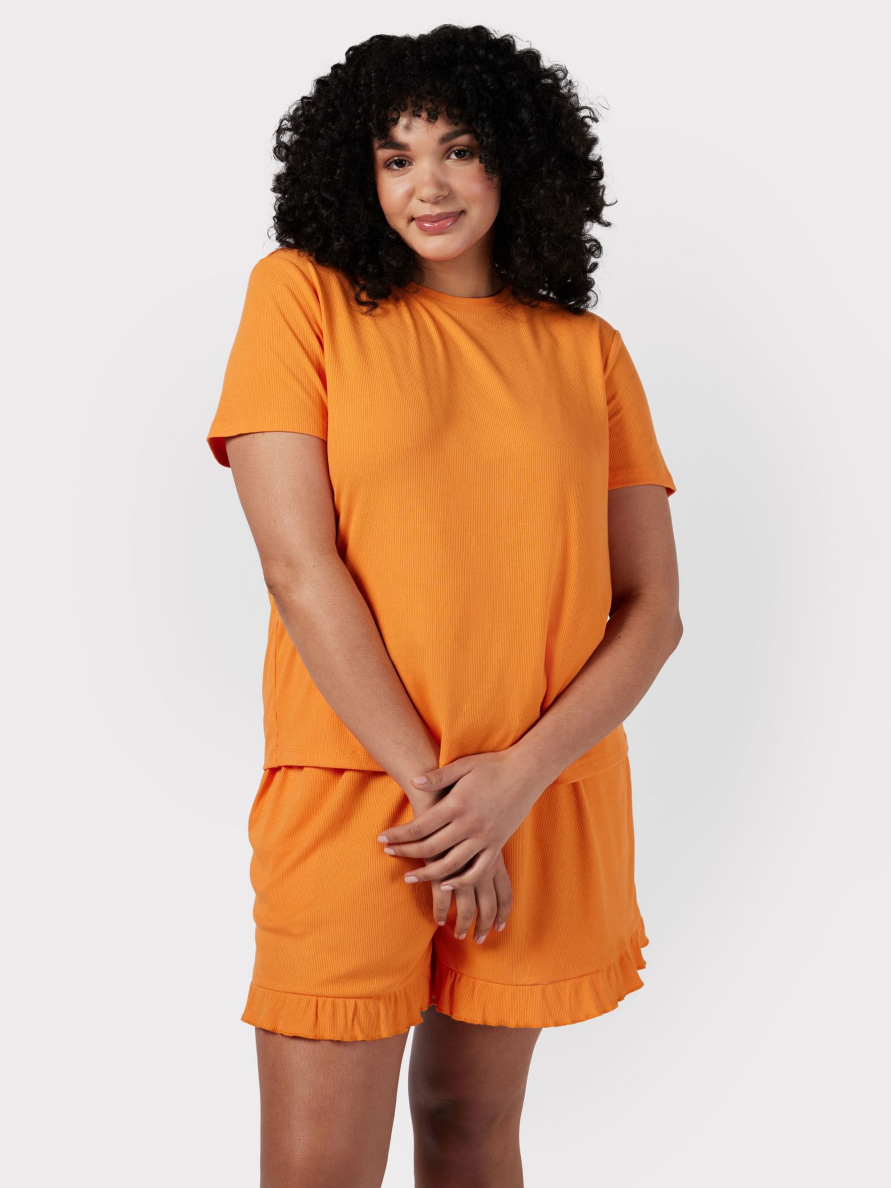 Chelsea Peers Curve Ribbed Short Pyjamas, Orange, 18