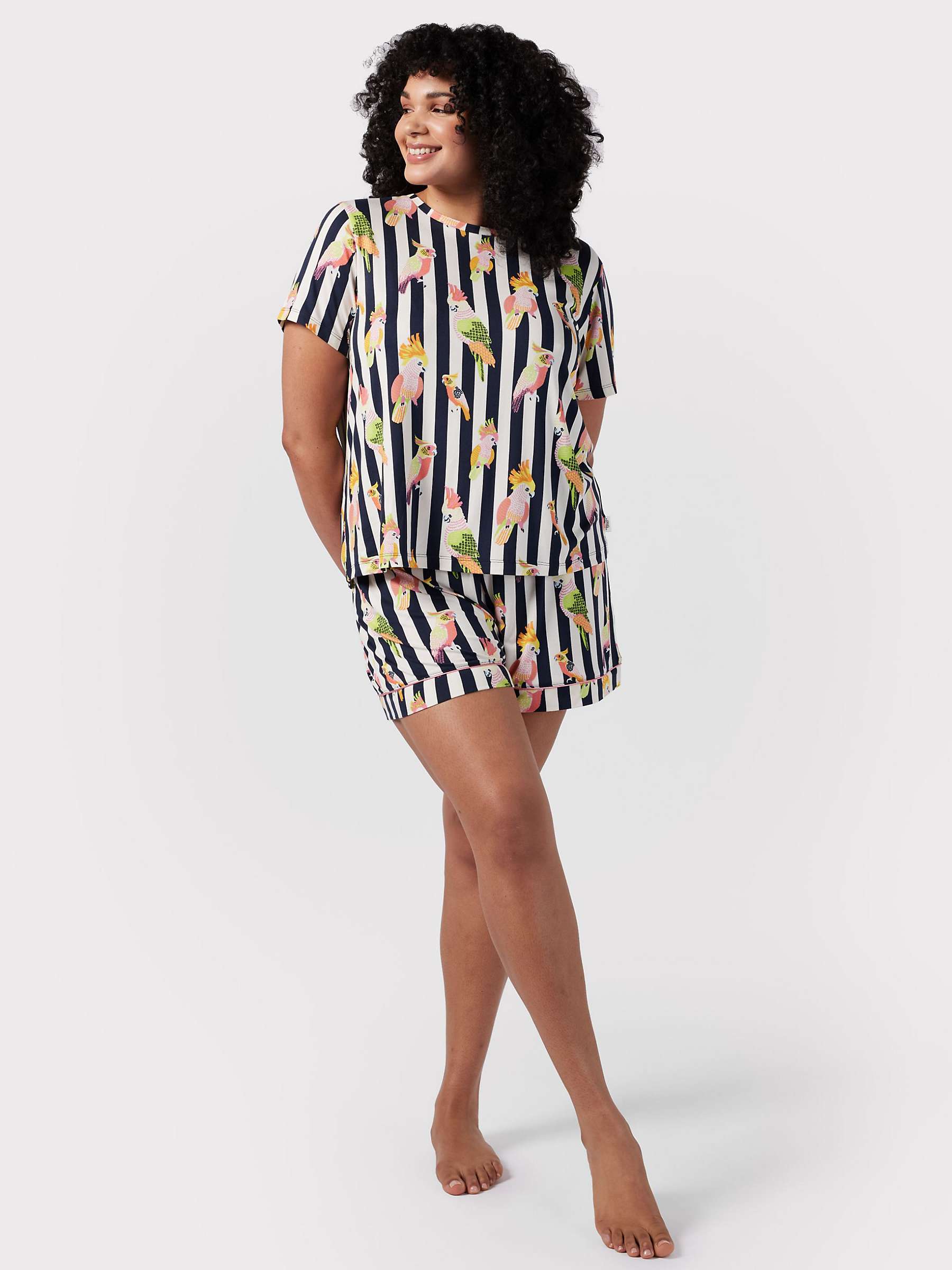 Buy Chelsea Peers Curve Cockatiel Stripe Print Short Pyjama Set, Navy/Multi Online at johnlewis.com