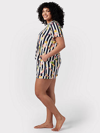 Chelsea Peers Curve Cockatiel Stripe Print Short Pyjama Set, Navy/Multi
